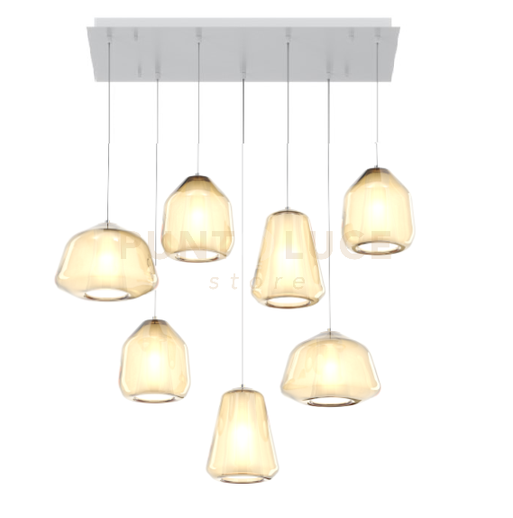 SOSPENSIONE BIANCO 7 LUCI RETTANGOLARE VETRI 2X ALPHA + 3X BETA + 2X GAMMA AMBRA 1176BI-S7 R ABG-AM