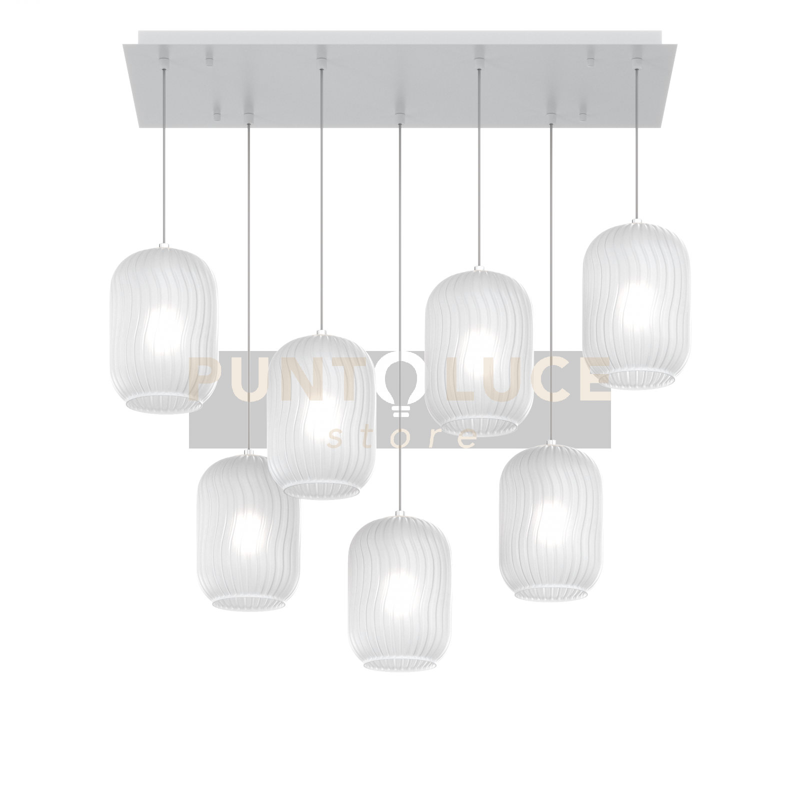 SOSPENSIONE BIANCO 7 LUCI RETTANGOLARE VETRI BIANCO FOG 1181BI-S7 R-BF