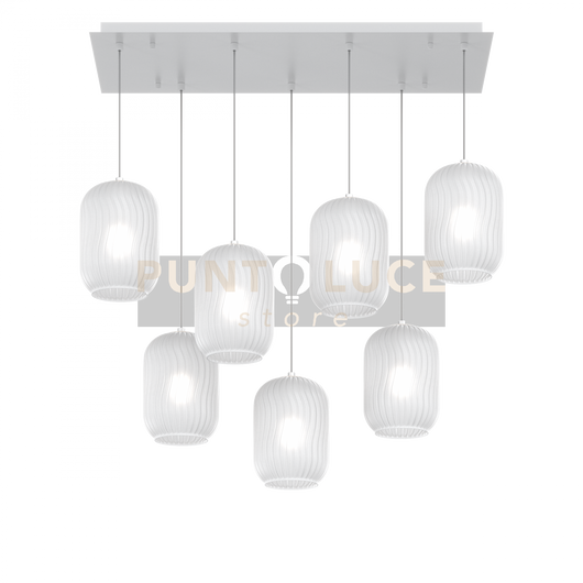 SOSPENSIONE BIANCO 7 LUCI RETTANGOLARE VETRI BIANCO FOG 1181BI-S7 R-BF