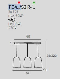 SOSPENSIONE BIANCO RETTANGOLARE 3 LUCI CROMO 1164BI-S3 R-CR