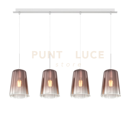 SOSPENSIONE BIANCO RETTANGOLARE 4 LUCI RAME 1164BI-S4 R-RA