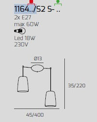 SOSPENSIONE BIANCO SPOSTABILE 2 LUCI RAME 1164BI-S2 S-RA