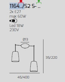 SOSPENSIONE BIANCO SPOSTABILE 2 LUCI RAME 1164BI-S2 S-RA