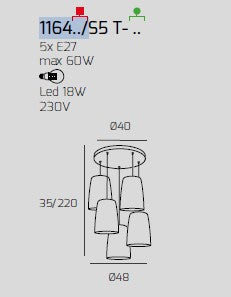 SOSPENSIONE BIANCO TONDA 5 LUCI (3 AM + 2 RA) 1164BI-S5 T-AR