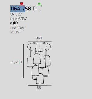 SOSPENSIONE BIANCO TONDA 8 LUCI (4 AM + 4 RA) 1164BI-S8 T-AR