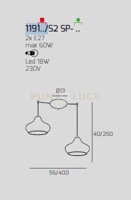 SOSPENSIONE CROMO 2 LUCI SPOSTABILE VETRI (1 X PICCOLO AM + 1 X PICCOLO RU) 1191CR-S2 SP-AR
