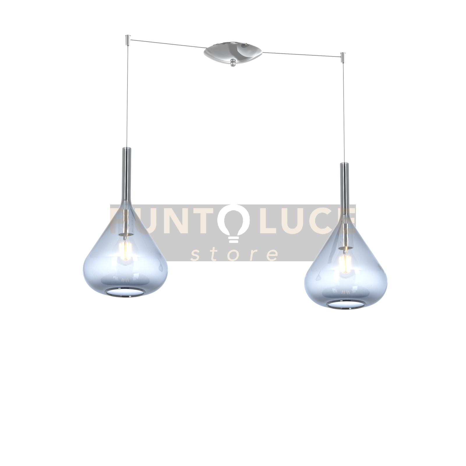 SOSPENSIONE CROMO 2 LUCI SPOSTABILE VETRI BLU 1177CR-S2 S-BL