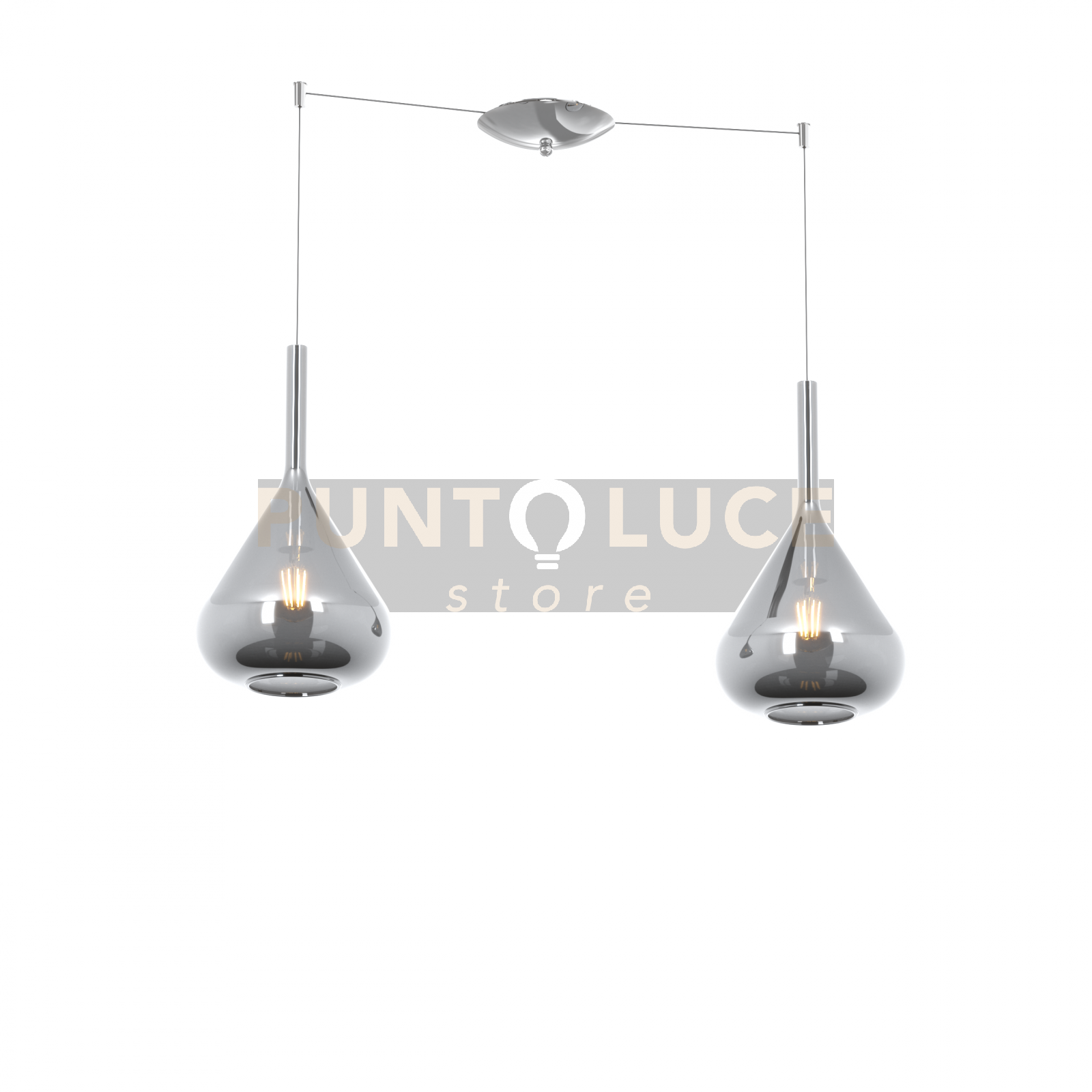 SOSPENSIONE CROMO 2 LUCI SPOSTABILE VETRI FUME 1177CR-S2 S-FU