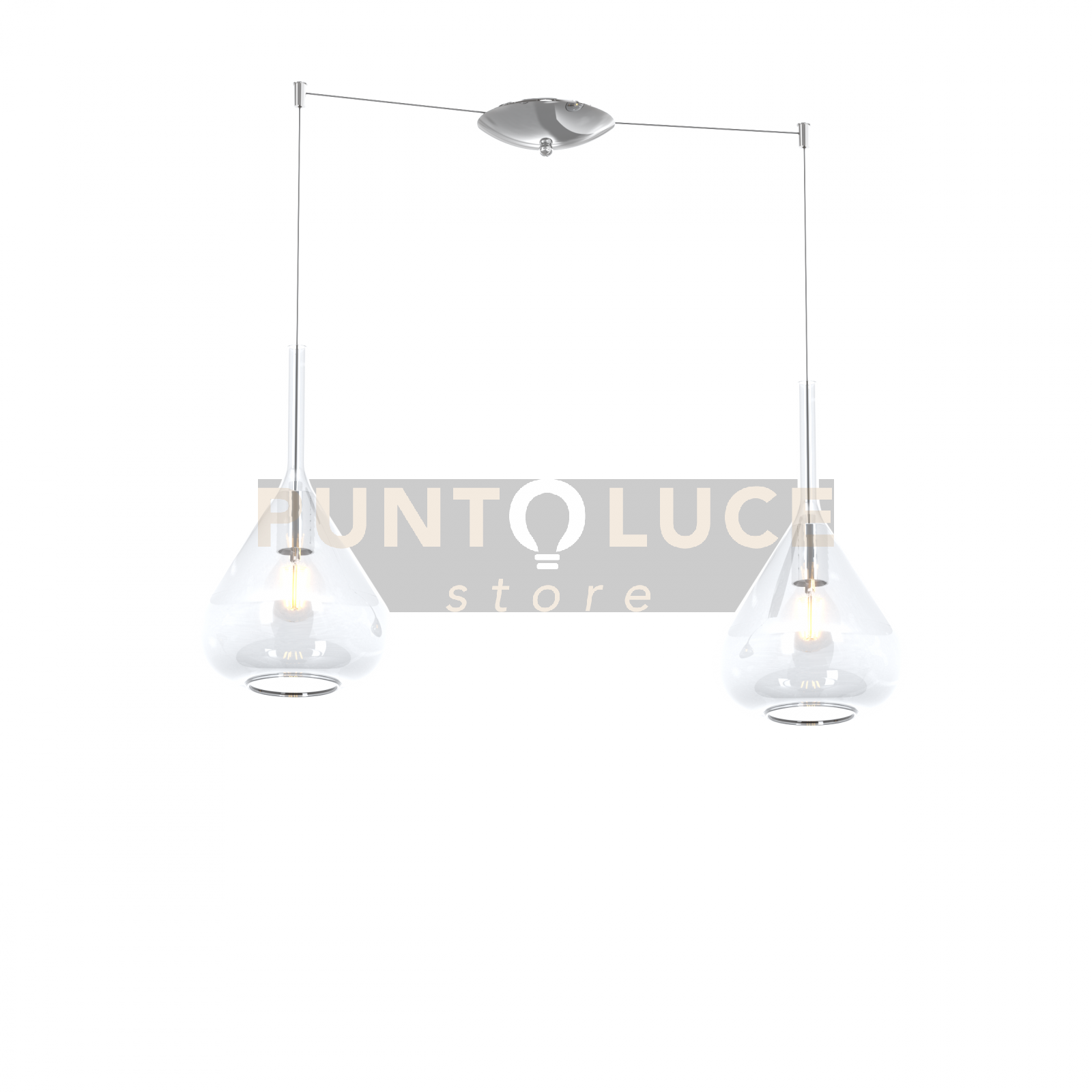 SOSPENSIONE CROMO 2 LUCI SPOSTABILE VETRI TRASPARENTE 1177CR-S2 S-TR