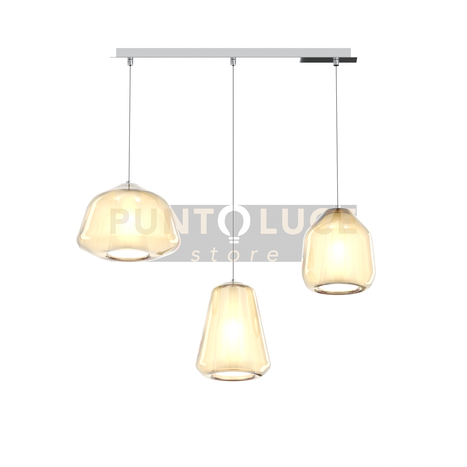 SOSPENSIONE CROMO 3 LUCI RETTANGOLARE VETRI ALPHA + BETA + GAMMA AMBRA 1176CR-S3 R ABG-AM