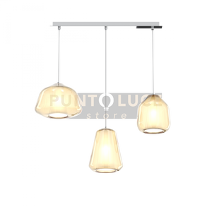 SOSPENSIONE CROMO 3 LUCI RETTANGOLARE VETRI ALPHA + BETA + GAMMA AMBRA 1176CR-S3 R ABG-AM