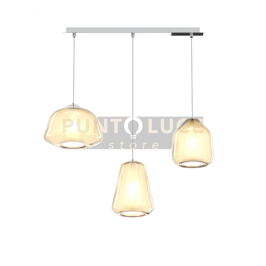 SOSPENSIONE CROMO 3 LUCI RETTANGOLARE VETRI ALPHA + BETA + GAMMA AMBRA 1176CR-S3 R ABG-AM