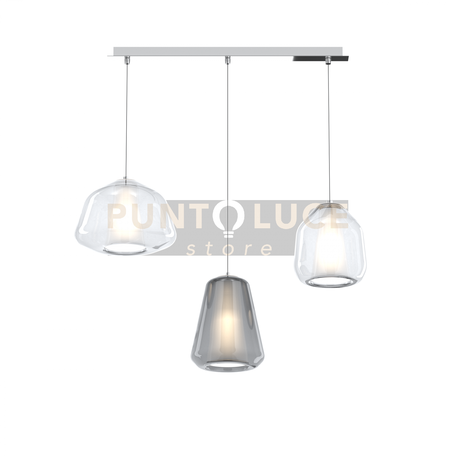 SOSPENSIONE CROMO 3 LUCI RETTANGOLARE VETRI ALPHA TR + BETA TR + GAMMA FU 1176CR-S3 R ABG-TF