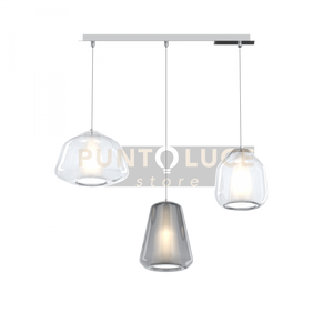 SOSPENSIONE CROMO 3 LUCI RETTANGOLARE VETRI ALPHA TR + BETA TR + GAMMA FU 1176CR-S3 R ABG-TF