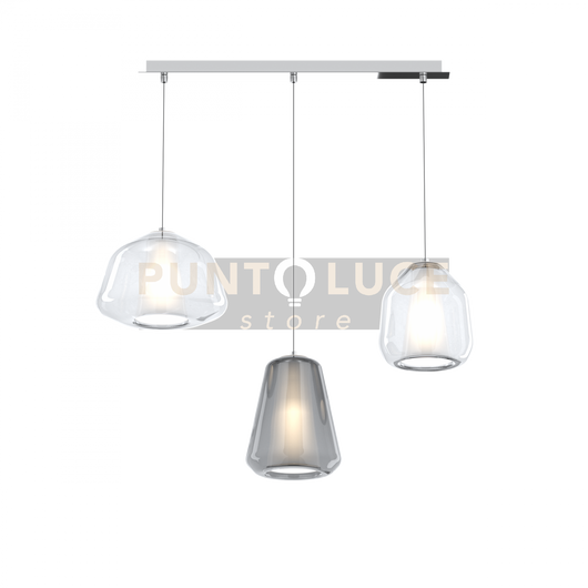 SOSPENSIONE CROMO 3 LUCI RETTANGOLARE VETRI ALPHA TR + BETA TR + GAMMA FU 1176CR-S3 R ABG-TF