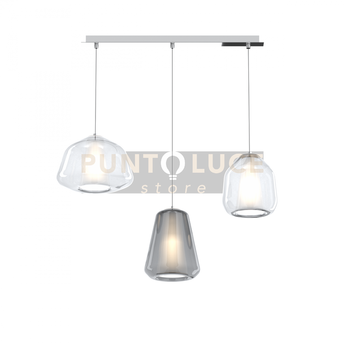 SOSPENSIONE CROMO 3 LUCI RETTANGOLARE VETRI ALPHA TR + BETA TR + GAMMA FU 1176CR-S3 R ABG-TF