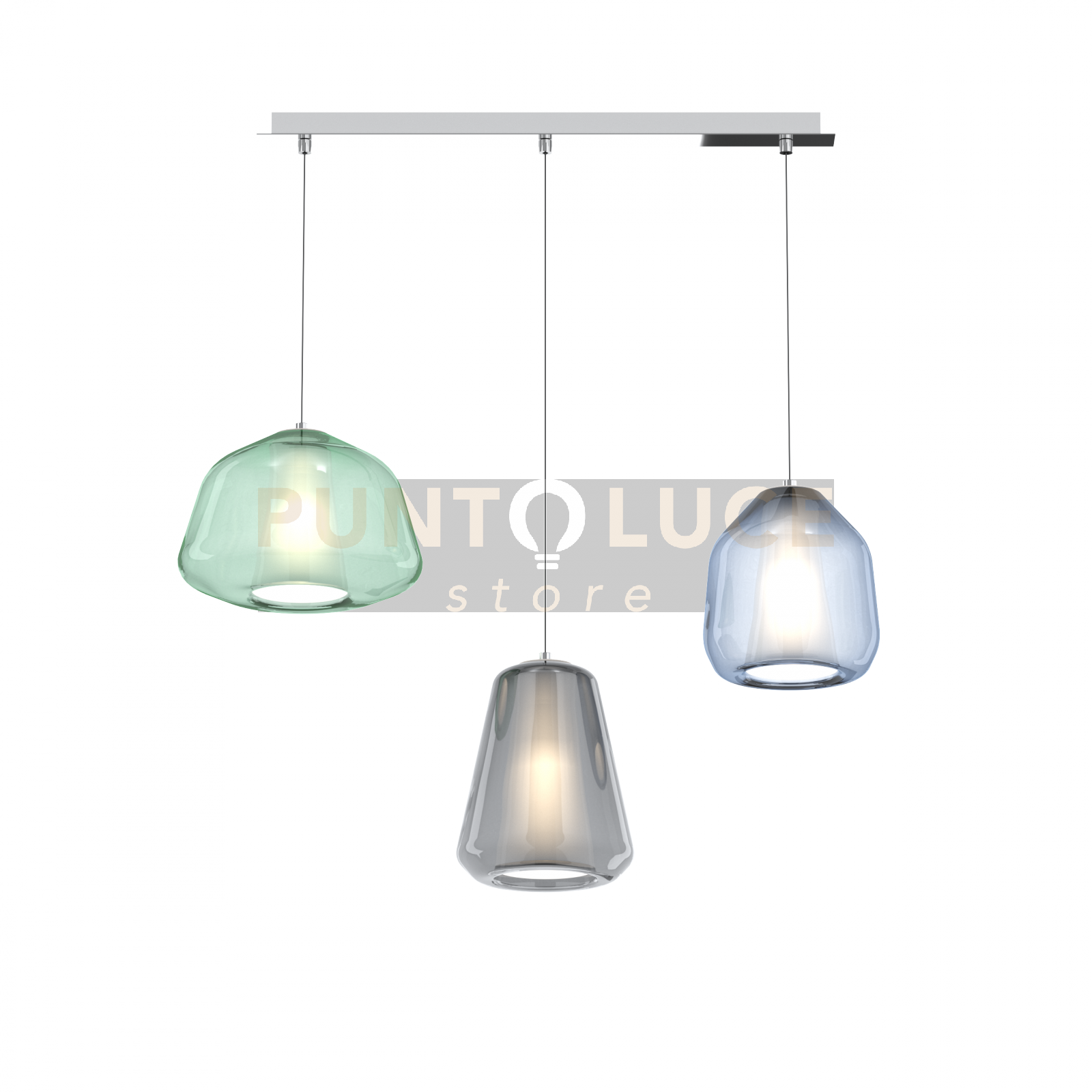 SOSPENSIONE CROMO 3 LUCI RETTANGOLARE VETRI ALPHA VE + BETA BL + GAMMA FU 1176CR-S3 R ABG-MC