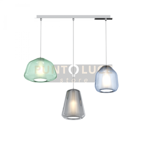 SOSPENSIONE CROMO 3 LUCI RETTANGOLARE VETRI ALPHA VE + BETA BL + GAMMA FU 1176CR-S3 R ABG-MC