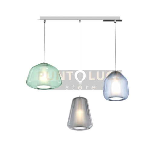 SOSPENSIONE CROMO 3 LUCI RETTANGOLARE VETRI ALPHA VE + BETA BL + GAMMA FU 1176CR-S3 R ABG-MC