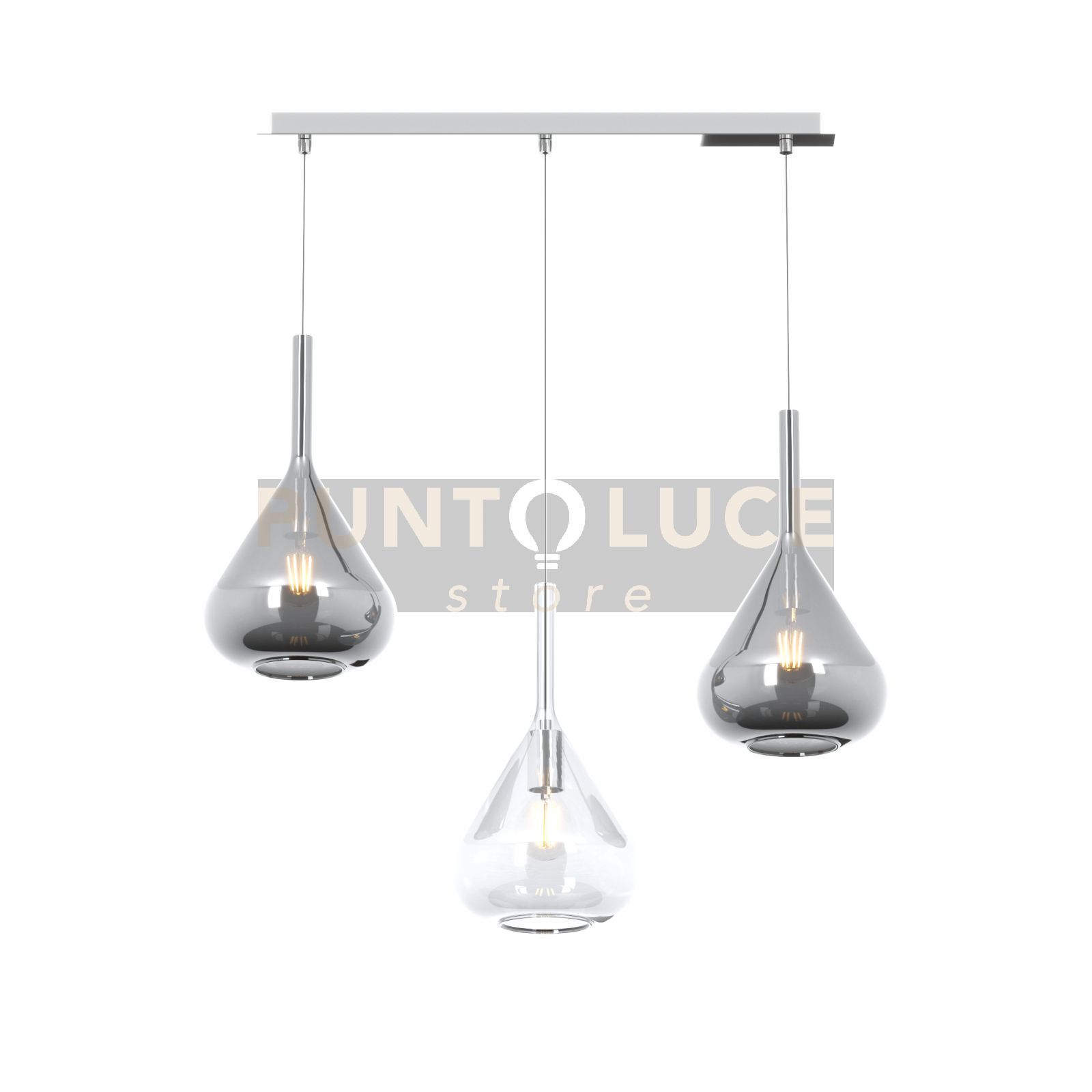 SOSPENSIONE CROMO 3 LUCI RETTANGOLARE VETRI TR + 2X FU 1177CR-S3 R-TF