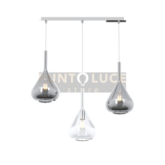 SOSPENSIONE CROMO 3 LUCI RETTANGOLARE VETRI TR + 2X FU 1177CR-S3 R-TF