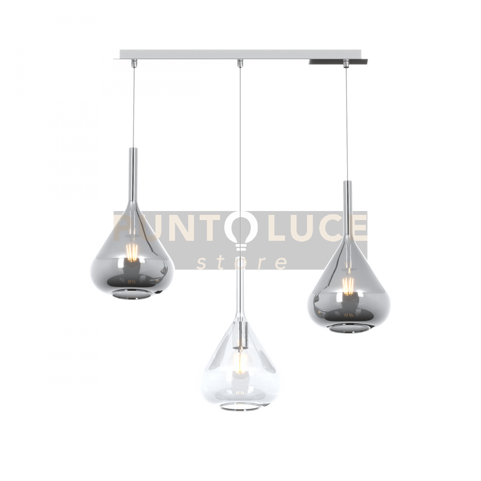 SOSPENSIONE CROMO 3 LUCI RETTANGOLARE VETRI TR + 2X FU 1177CR-S3 R-TF