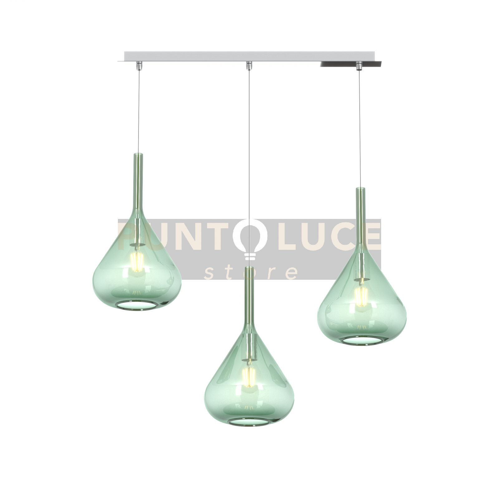 SOSPENSIONE CROMO 3 LUCI RETTANGOLARE VETRI VERDE 1177CR-S3 R-VE