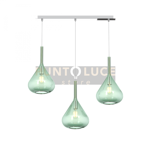 SOSPENSIONE CROMO 3 LUCI RETTANGOLARE VETRI VERDE 1177CR-S3 R-VE