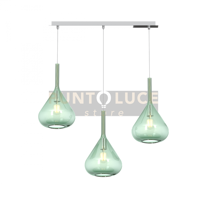 SOSPENSIONE CROMO 3 LUCI RETTANGOLARE VETRI VERDE 1177CR-S3 R-VE