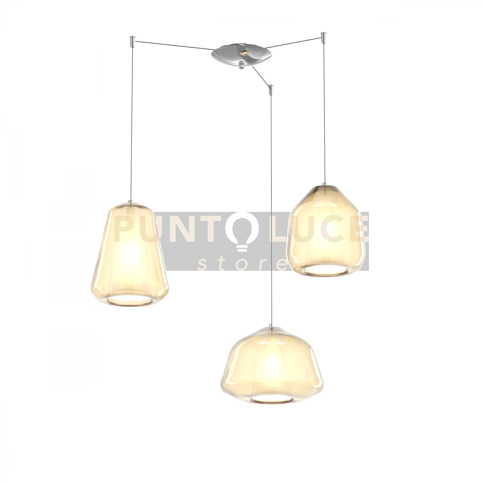 SOSPENSIONE CROMO 3 LUCI SPOSTABILE VETRI ALPHA + BETA + GAMMA AMBRA 1176CR-S3 S ABG-AM