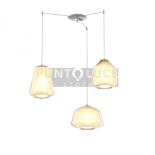 SOSPENSIONE CROMO 3 LUCI SPOSTABILE VETRI ALPHA + BETA + GAMMA AMBRA 1176CR-S3 S ABG-AM