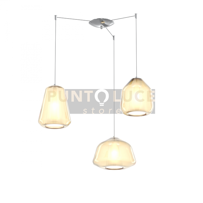 SOSPENSIONE CROMO 3 LUCI SPOSTABILE VETRI ALPHA + BETA + GAMMA AMBRA 1176CR-S3 S ABG-AM