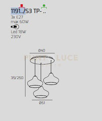 SOSPENSIONE CROMO 3 LUCI TONDA VETRI (2 X PICCOLO RU + 1 X PICCOLO ZA) 1191CR-S3 TP-ZR