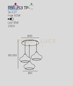 SOSPENSIONE CROMO 3 LUCI TONDA VETRI (2 X PICCOLO RU + 1 X PICCOLO ZA) 1191CR-S3 TP-ZR