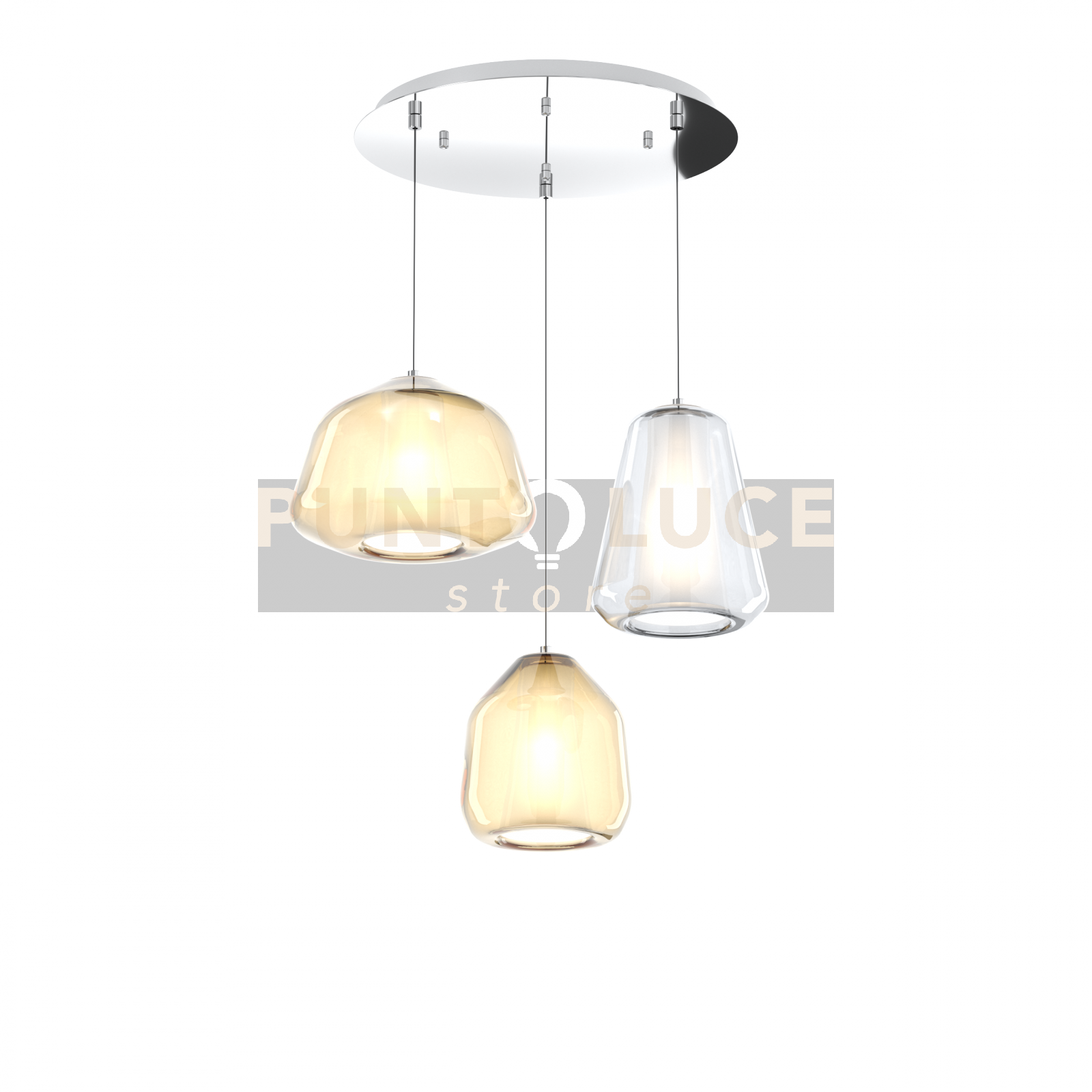 SOSPENSIONE CROMO 3 LUCI TONDA VETRI ALPHA AM + BETA AM + GAMMA TR 1176CR-S3 T ABG-TA