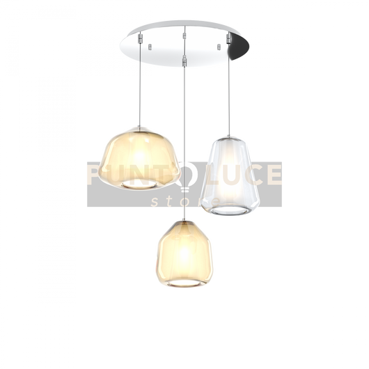 SOSPENSIONE CROMO 3 LUCI TONDA VETRI ALPHA AM + BETA AM + GAMMA TR 1176CR-S3 T ABG-TA