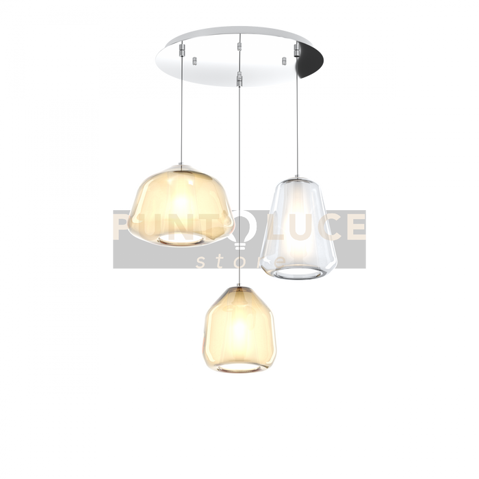 SOSPENSIONE CROMO 3 LUCI TONDA VETRI ALPHA AM + BETA AM + GAMMA TR 1176CR-S3 T ABG-TA