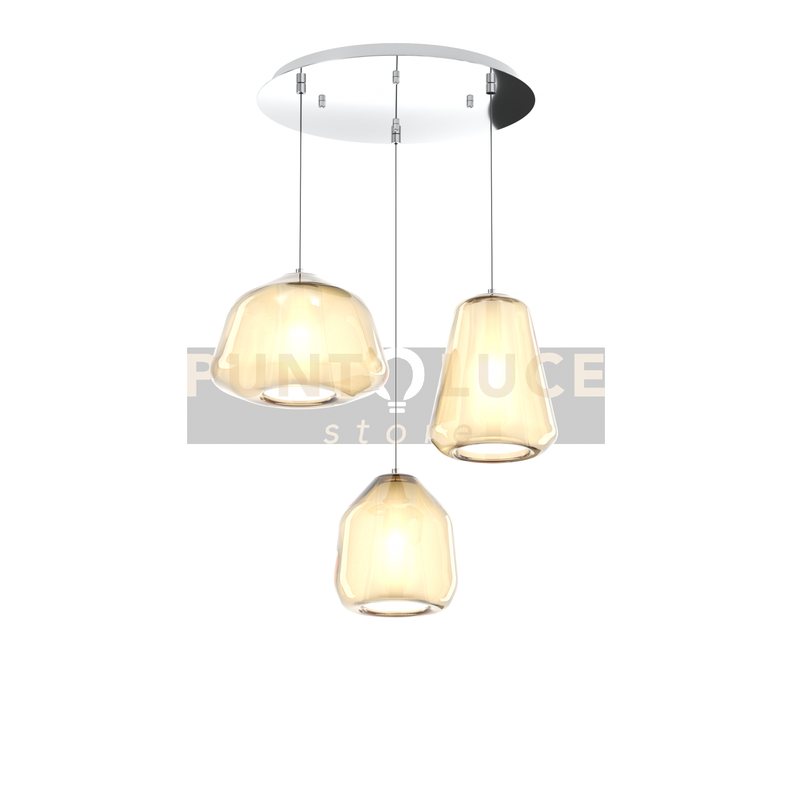 SOSPENSIONE CROMO 3 LUCI TONDA VETRI ALPHA + BETA + GAMMA AMBRA 1176CR-S3 T ABG-AM