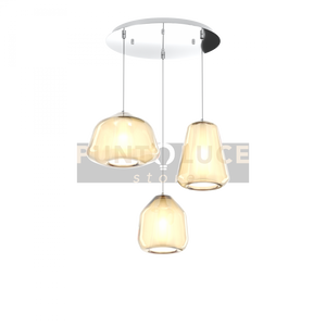 SOSPENSIONE CROMO 3 LUCI TONDA VETRI ALPHA + BETA + GAMMA AMBRA 1176CR-S3 T ABG-AM