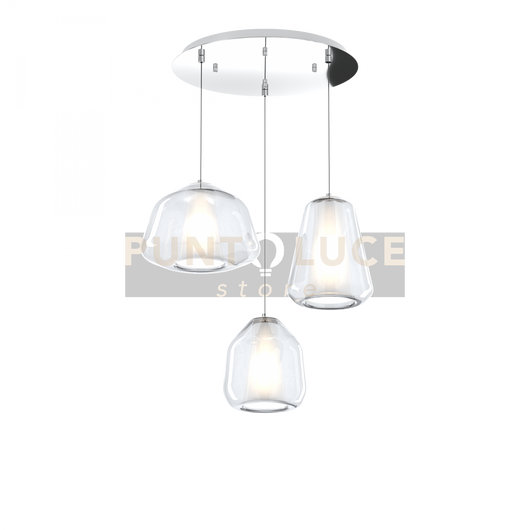SOSPENSIONE CROMO 3 LUCI TONDA VETRI ALPHA + BETA + GAMMA TRASPARENTI 1176CR-S3 T ABG-TR
