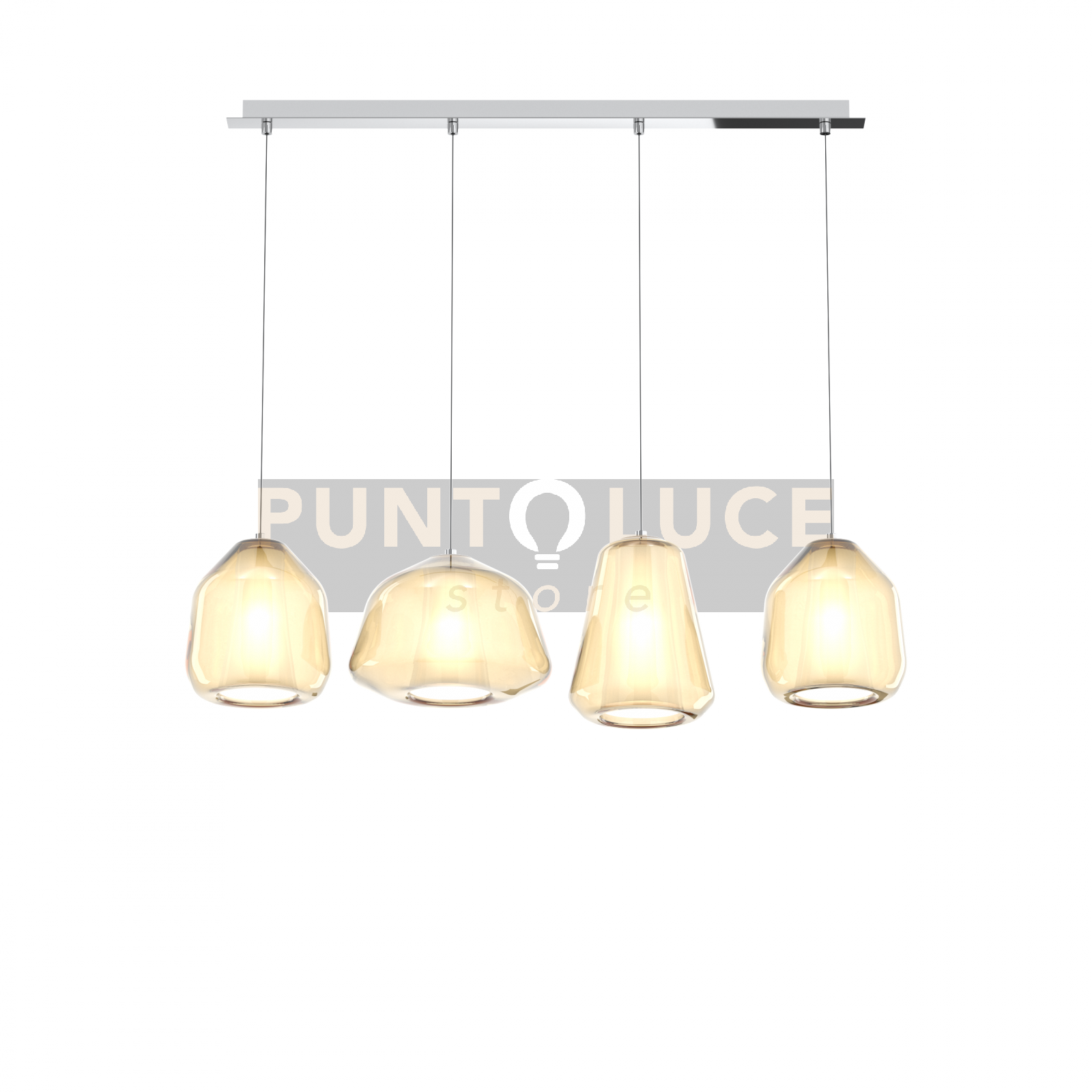 SOSPENSIONE CROMO 4 LUCI RETTANGOLARE VETRI ALPHA + 2X BETA + GAMMA AMBRA 1176CR-S4 R ABG-AM
