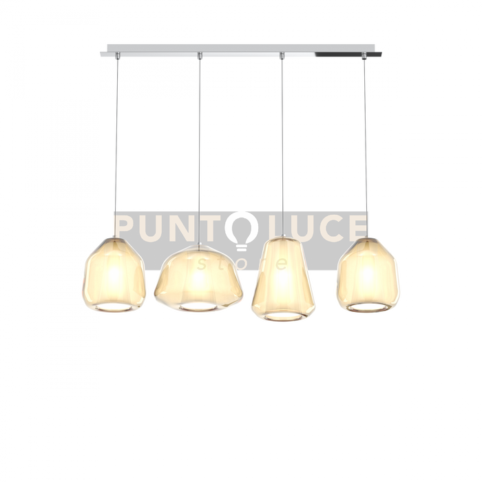 SOSPENSIONE CROMO 4 LUCI RETTANGOLARE VETRI ALPHA + 2X BETA + GAMMA AMBRA 1176CR-S4 R ABG-AM