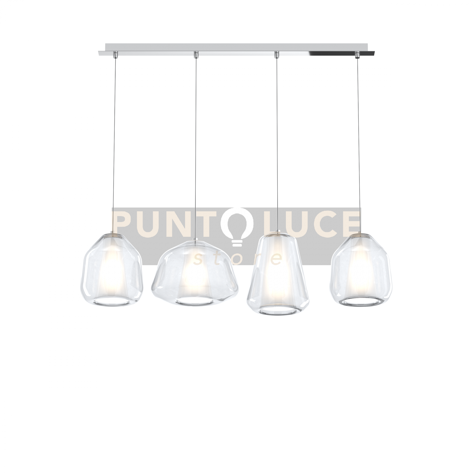 SOSPENSIONE CROMO 4 LUCI RETTANGOLARE VETRI ALPHA + 2X BETA + GAMMA TRASPARENTI 1176CR-S4 R ABG-TR