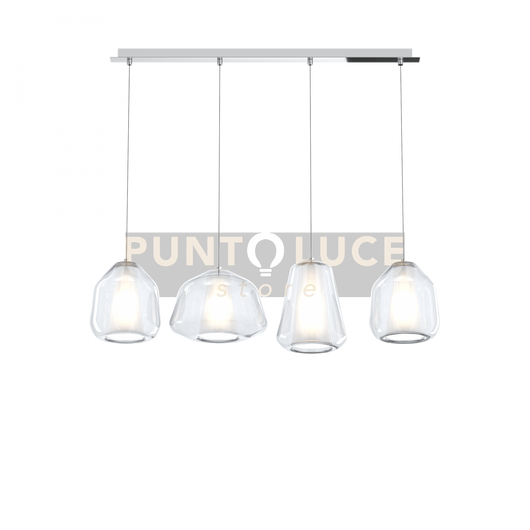 SOSPENSIONE CROMO 4 LUCI RETTANGOLARE VETRI ALPHA + 2X BETA + GAMMA TRASPARENTI 1176CR-S4 R ABG-TR