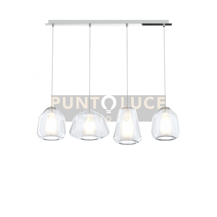 SOSPENSIONE CROMO 4 LUCI RETTANGOLARE VETRI ALPHA + 2X BETA + GAMMA TRASPARENTI 1176CR-S4 R ABG-TR