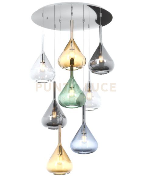 SOSPENSIONE CROMO 7 LUCI RETTANGOLARE VETRI 2X TR + 2X AM + 1X FU + 1X VE + 1X BL 1177CR-S7 R-MC