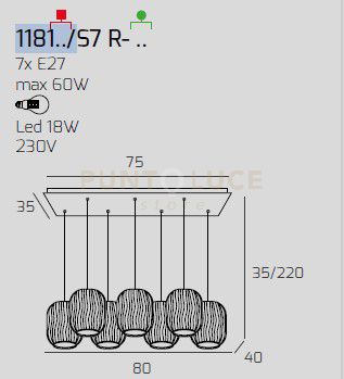 SOSPENSIONE CROMO 7 LUCI RETTANGOLARE VETRI 3X TR + 4X FU 1181CR-S7 R-TF