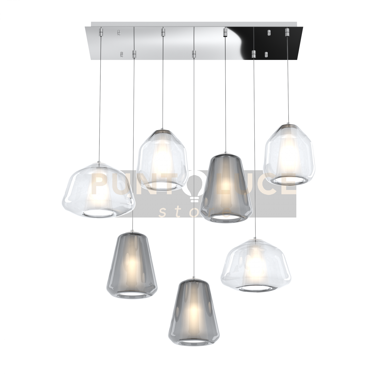 SOSPENSIONE CROMO 7 LUCI RETTANGOLARE VETRI (ALPHA 2X TR) (BETA 2X TR) (GAMMA 3X FU) 1176CR-S7 R ABG-TF