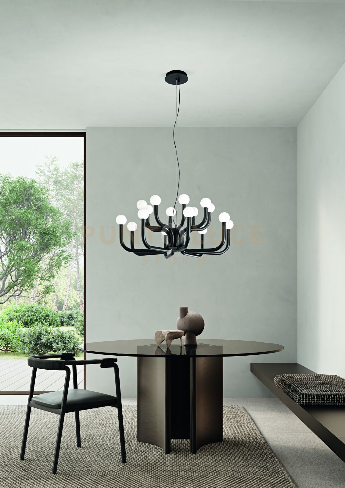 SOSPENSIONE DERBY COLORE NERO 16 LUCI ATTACCO G9 CON SFERE OPALI