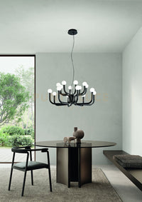 SOSPENSIONE DERBY COLORE NERO 16 LUCI ATTACCO G9 CON SFERE OPALI